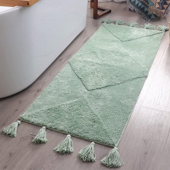Boho Bath Mat Ming Green Bathroom Runner Decor 20x60 - Picture 1 of 8